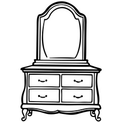 Classic Vanity Dresser with Mirror Line Art Vector