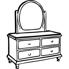 Classic Vanity Dresser with Mirror Line Art Vector