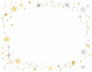 Watercolor style frame with a white background, featuring gently glowing stars 