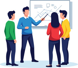 Fototapeta premium Business team analyzing graph on whiteboard during presentation.