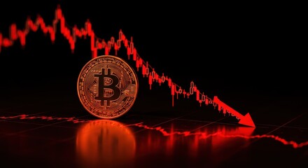 Digital currency decline, illustrative financial graph representing bitcoin value drop