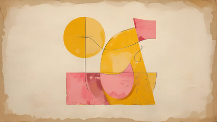 Abstract yellow pink classical art icon designed on rough paper texture for a vintage craft appeal