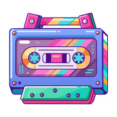 Retro cassette tape player with colorful stripes isolated on white background