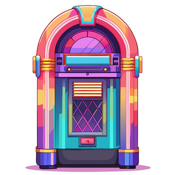 Retro jukebox with colorful design isolated on white background
