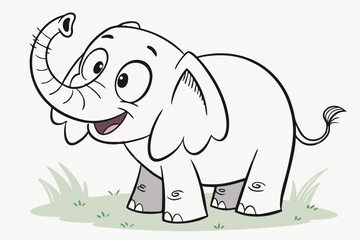 Obraz premium Playful cartoon elephant, vector art, simplified style, soft colors, friendly and happy expression