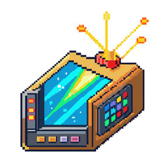 Obraz premium Retro pixel art television with antenna isolated on white background