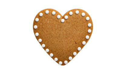 Heartshaped gingerbread cookie with white sugar pearl decoration on the transparent background perfect for valentines day and festive occasions