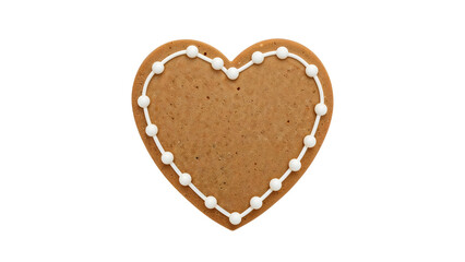 Obraz premium Heartshaped gingerbread cookie with white icing dots isolated on the transparent background for valentines day and holiday celebrations