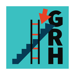Broken ladder labeled growth during deep recession era vector art illustration