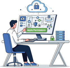 Person applying cloud security permissions on computer system.