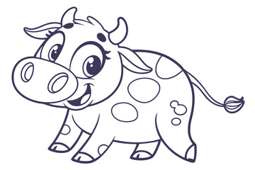 Simple vector cow in cartoon style, child-friendly, big eyes, clean lines, flat design, minimal color