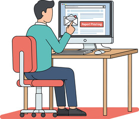 Person reporting phishing email on computer screen.