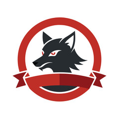 Obraz premium Coywolf head in hybrid circle badge with lone ribbon theme vector art illustration
