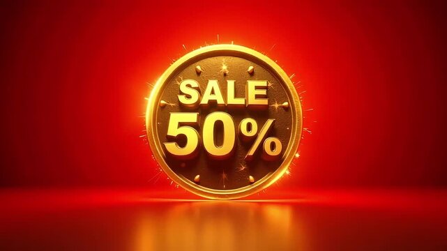 Dynamic golden sale burst offering 50 percent off on red for promotional shopping deals