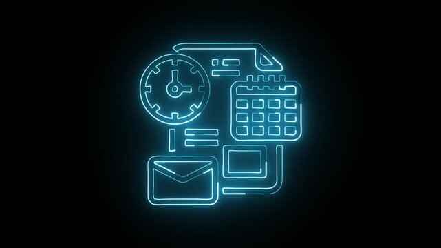 glowing neon schedule icon isolated, black background, HD video motion graphic animation