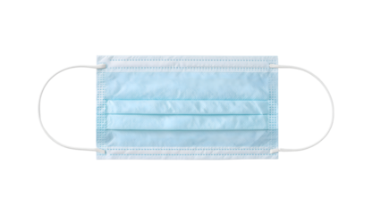 Medical face mask disposable blue surgical mask for healthcare, protection, safety, and hygiene on the transparent background