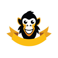 Fototapeta premium Excited monkey head in banana shaped crest with joy theme vector art illustration