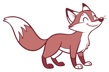 Obraz premium Simple vector fox cartoon, clean outlines, flat design, friendly expression, standing pose