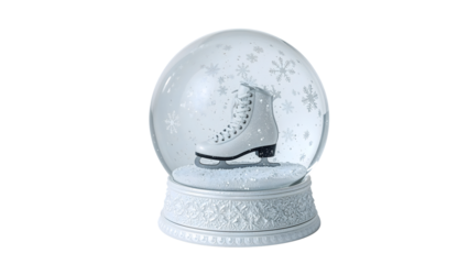 Ice skate snow globe with winter snowflakes and decorative base on the transparent background