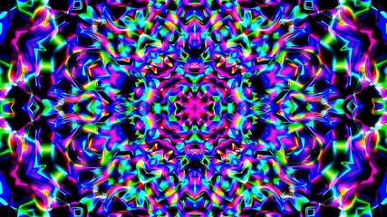 A kaleidoscopic 4K neon animation pulses colorful geometric light forming vibrant symmetrical visual display perfect energetic video backgrounds dance events modern abstract branding - Powered by Adobe