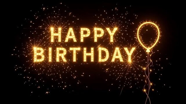 Animated Happy Birthday glowing message with sparkling balloon for celebratory video background
