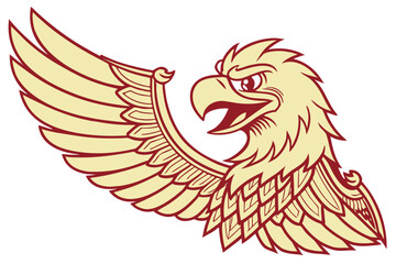 Simple vector garuda, cartoon style, flat gold and red tones, majestic yet friendly face