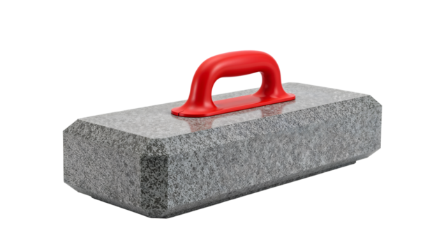 Granite block with red plastic handle isolated on the transparent background modern industrial concept, heavy object, construction design - Powered by Adobe