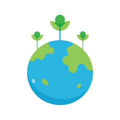 Planet with sprouting trees eco world symbol vector art illustration