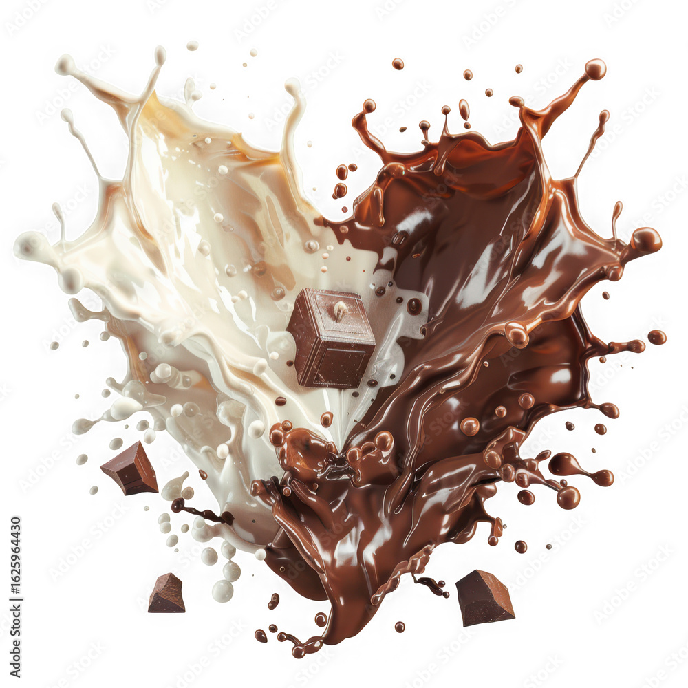 Poster chocolate and milk collide in a dynamic splash creating a visually appealing and delicious looking d