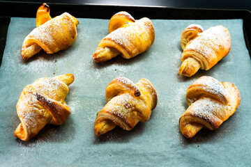 Apricot jam and puff pastry croissant. Dessert. Pastry
