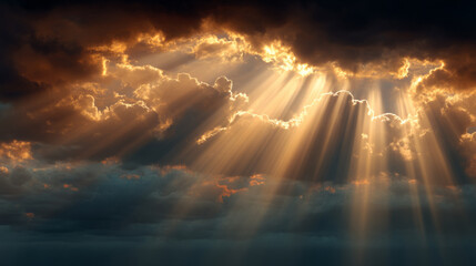 Golden light rays through clouds, divine guidance metaphor