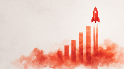 glowing bar chart with one bar shooting upward like rocket, symbol of growth
