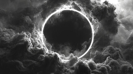 Shadowy horror frame, black swirling smoke in circular shape