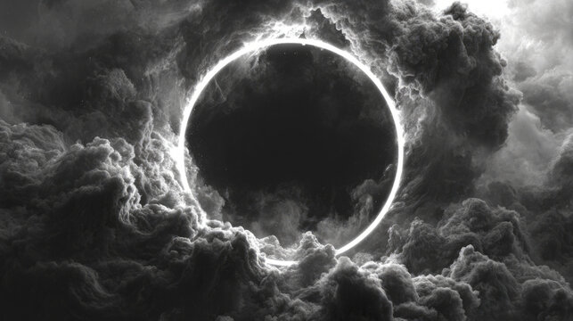 Shadowy horror frame, black swirling smoke in circular shape