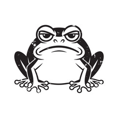 Aggressive black and white toad mascot illustration with grumpy face and bold line art style, vector illustration design