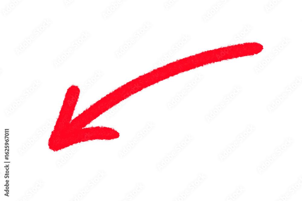 Aufkleber a single red arrow pointing down and to the left, isolated on a transparent background
