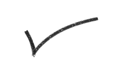 A single black check mark symbol isolated on a transparent background, representing confirmation and success