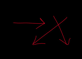 Red arrows indicating direction, movement, and intersection on a black background