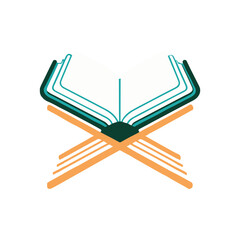 Open Quran on traditional wooden stand in minimal style for Islamic education or faith symbol, vector illustration design