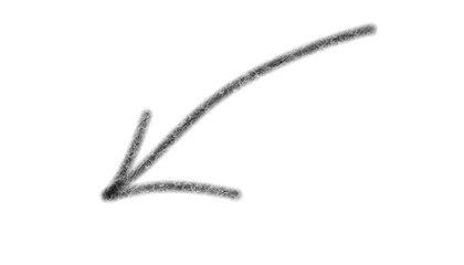 Hand drawn chalk arrow pointing down and to the left, isolated on transparent background
