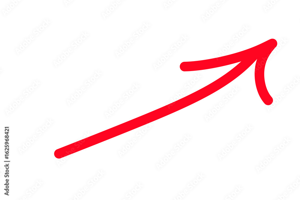 Poster a bold red arrow pointing upwards and to the right, isolated on a transparent background