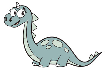 Simplified vector-style Brontosaurus, myth hybrid, flat tone, cartoon-style face, friendly smile