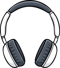 Cartoon illustration of over-ear headphones, front view.