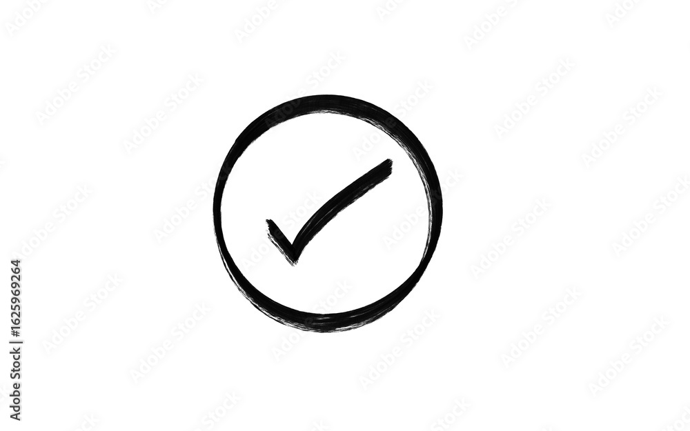 Poster black handdrawn check mark inside a circle isolated on transparent background