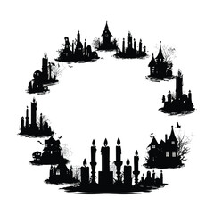 Obraz premium Vector silhouette set of Halloween Candles in Circle isolated in White background, silhouette Set, Halloween theme, Vector illustration