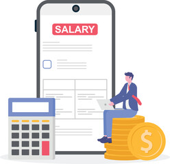 Businessman filling salary payroll system online in computer

