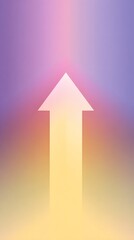 Fototapeta premium Sharp white upward arrow against a warm pastel yellow to lilac gradient