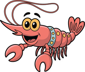Cartoon lobster with big eyes and claws, fun marine animal illustration, children’s educational clipart for sea creature, ocean life, character