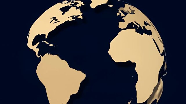 Stylized Earth globe, with land in beige and oceans in dark blue, from space perspective