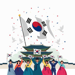 illustration of a happy independent south Korea 